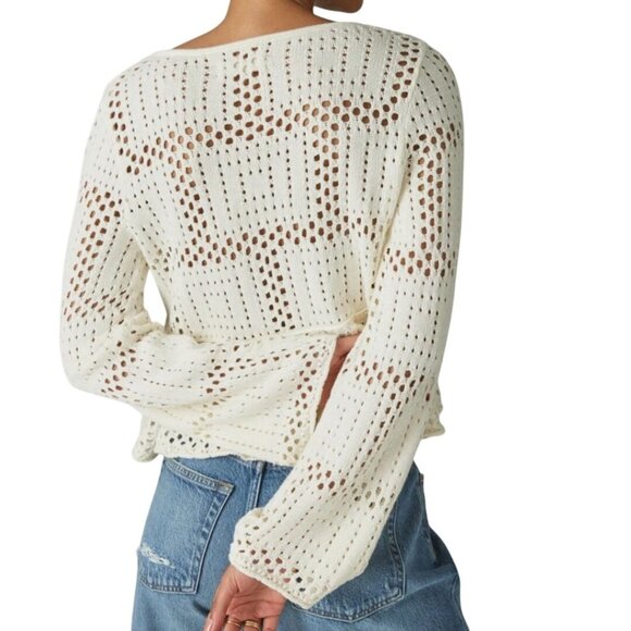 Lucky Brand NWT Open Stitch Peplum Long Sleeve Sweater Cream Size XL - Picture 4 of 11